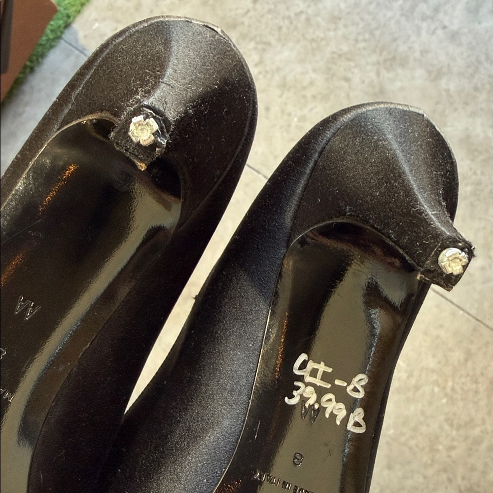 Vintage St John Black Satin Heels Emily Faille Paillette Italy 1998 - Picture 16 of 16